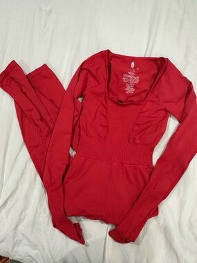 Free People Red good Karma Long Sleeve Onesie